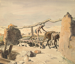 Loinclothed hobby; Obr�zek dne - the picture od the day - �awa rel - Art of Koerner W. H. D. - Art of Carl Oscar Borg,  Water Wheel, Luxor, Egypt 