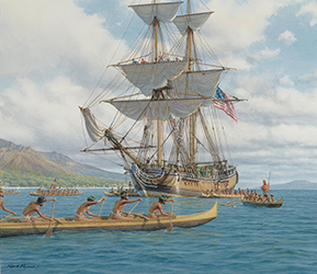 Loinclothed hobby; Obr�zek dne - the picture od the day - �awa rel - AArt of Mark Richard Myers,  The Hancock off Lahaina, Maui, 1791