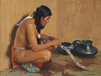 Loinclothed hobby; Obr�zek dne - the picture od the day - �awa rel - Art of Eanger Irving Couse, The Belt Maker