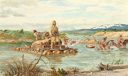 Loinclothed hobby; Obr�zek dne - the picture od the day - �awa rel -  Art of John Ford Clymer, The Lewis Crossing