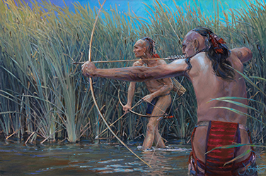 Loinclothed hobby; Obr�zek dne - the picture od the day - �awa rel -  Art of James Buxton, Something Splashing This Way Comes