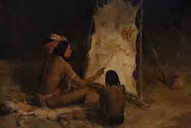 Loinclothed hobby; Obr�zek dne - the picture od the day - �awa rel - Art of Isaac Loren Covington - Native American storyteller and young boy, 1907