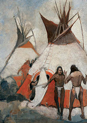 Loinclothed hobby; Obr�zek dne - the picture od the day - �awa rel - Art of  Frank Schoonover Artworks <br> Indians and Tepees