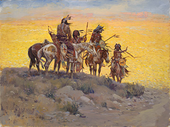 Loinclothed hobby; Obr�zek dne - the picture od the day - �awa rel - Art of Ernest Chiriacka,   Scouts along the prairie