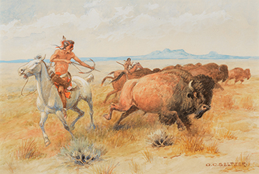 Loinclothed hobby; Obr�zek dne - the picture od the day - �awa rel - Art of O.C.Seltzer - Indians vs bisons