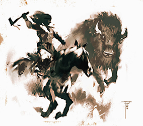 Loinclothed hobby; Obr�zek dne - the picture od the day - �awa rel - Art of Frank Victoria, Bison Hunting