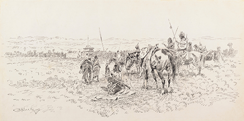 Loinclothed hobby; Obr�zek dne - the picture od the day - �awa rel - Art of Charles M. Russell, The Fort at Three Forks