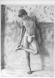 Loinclothed hobby; Obr�zek dne - the picture od the day - �awa rel - Art of Dennis Candy, Wrestler Looking at his Foot