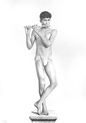 Loinclothed hobby; Obr�zek dne - the picture od the day - �awa rel - Art of Dennis Candy, Man Standing on a Plinth Playing a Flute