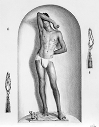 Loinclothed hobby; Obr�zek dne - the picture od the day - �awa rel - Art of Dennis Candy, Man Standing in an Alcove with a Toad