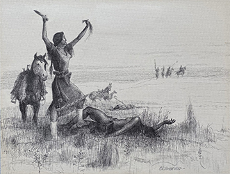 Loinclothed hobby; Obr�zek dne - the picture od the day - �awa rel - Art of Brummett Echohawk - Braves in Skirts - Woman Warrior Taking Scalp