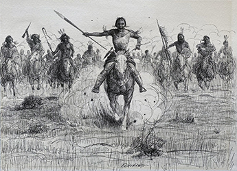 Loinclothed hobby; Obr�zek dne - the picture od the day - �awa rel -  Art of Brummett Echohawk - Braves in Skirts (cover) - Woman Chief Leading Attack