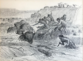 Loinclothed hobby; Obr�zek dne - the picture od the day - �awa rel - Art of Brummett Echohawk - Bisons in River Kill 