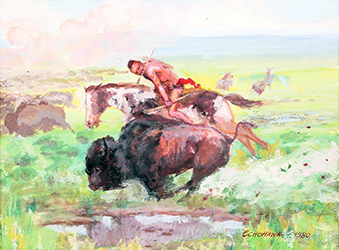 Loinclothed hobby; Obr�zek dne - the picture od the day - �awa rel - Art of Brummett Echohawk - Native American, bizon hunt 