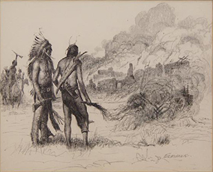 Loinclothed hobby; Obr�zek dne - the picture od the day - �awa rel - Art of Brummett Echohawk - Burning the Wagon