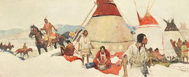 Loinclothed hobby; Obr�zek dne - the picture od the day - �awa rel - Art of Frank Shoonover -  We Went Into Camp