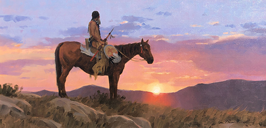 Loinclothed hobby; Obr�zek dne - the picture od the day - �awa rel - Art by Tom Browning, When the hills are kissed by the Sun