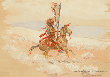 Loinclothed hobby; Obr�zek dne - the picture od the day - �awa rel -  Art of Edward Borein, Indian on Horseback and Mounted Indian Warrior