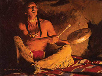 Loinclothed hobby; Obr�zek dne - the picture od the day - �awa rel -   Art of David Mann, Council Song