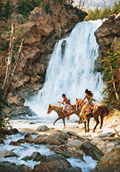 Loinclothed hobby; Obr�zek dne - the picture od the day - �awa rel -   Art of Howard A. Terpning, Crossing Below the Falls