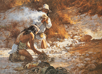 Loinclothed hobby; Obr�zek dne - the picture od the day - �awa rel -   Art of Howard A. Terpning, Apache Firemakers