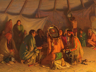 Loinclothed hobby; Obr�zek dne - the picture od the day - �awa rel -   Joseph Henry Sharp, The Drummers - Crow - A Pause in the Dance