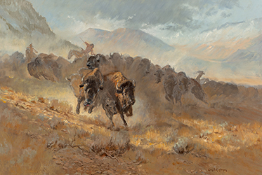 Loinclothed hobby; Obr�zek dne - the picture od the day - �awa rel - Art of Glen Spencer Hopkinson - Buffalo Run at the Red Butte