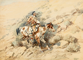 Loinclothed hobby; Obr�zek dne - the picture od the day - �awa rel - Art of Charles Marion Russell - The Lone Scout ~ 1898