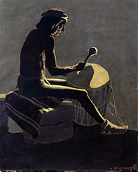 Loinclothed hobby; Obr�zek dne - the picture od the day - �awa rel - Native American Seated With A Drum ~ by Lon Megargee