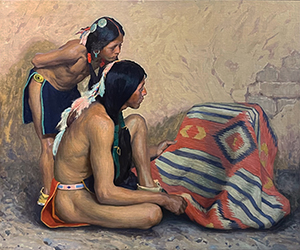 Loinclothed hobby; Obr�zek dne - the picture od the day - �awa rel - Indian Boy and Brave Looking at a Blanket ~ by E.I. Couse