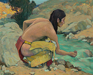 Loinclothed hobby; Obr�zek dne - the picture od the day - �awa rel - Indian Drinking, 1931 ~ by Eanger Irving Couse