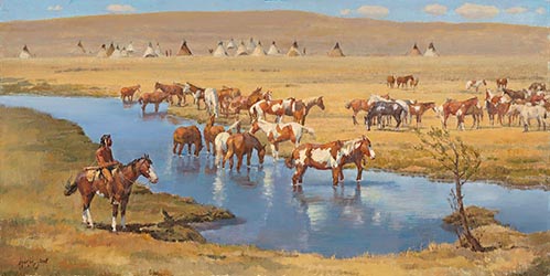 Loinclothed hobby; Obr�zek dne - the picture od the day - �awa rel -  Watering At Big  Badger   - art of Frank Hagel