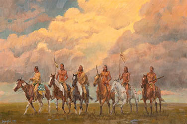 Loinclothed hobby; Obr�zek dne - the picture od the day - �awa rel - Assiniboine War Clouds ~ 1994 - art of Frank Hagel
