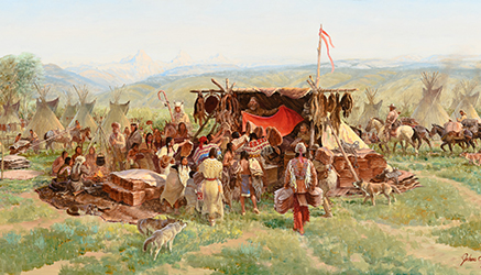 Loinclothed hobby; Obr�zek dne - the picture od the day - �awa rel - Trader at Pierre�s Hole Rendezvous - art of John Clymer