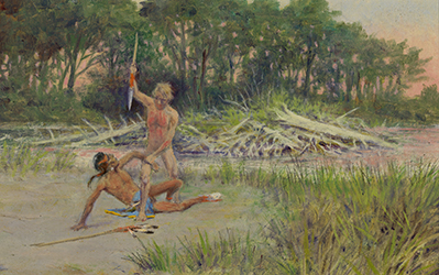 Loinclothed hobby; Obr�zek dne - the picture od the day - �awa rel - John Colter's Escape, art of Olaf Carl Seltzer 