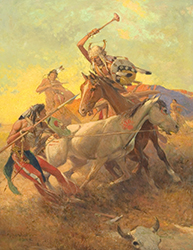 Loinclothed hobby; Obr�zek dne - the picture od the day - �awa rel - Encounter of Crow and Blackfeet Indians ~ 1944, art of Nick Eggenhofer