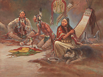 Loinclothed hobby; Obr�zek dne - the picture od the day - �awa rel - Bargain for a Wife � Council Fire, art of Shep Chadhorn