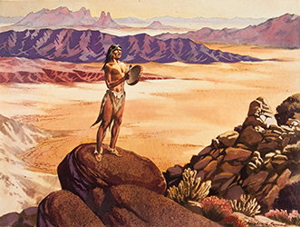 Loinclothed hobby; Obr�zek dne - the picture od the day - �awa rel - Greeting the Dawn � Council Fire, art of Russ Manning 