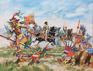 Loinclothed hobby; Obr�zek dne - the picture od the day - �awa rel - La conquete du Mexique, art of Pierre Joubert