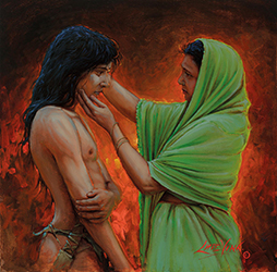 Loinclothed hobby; Obr�zek dne - the picture od the day - �awa rel - She laid her hand on his head and looked into his eyes, art of Lute Vink