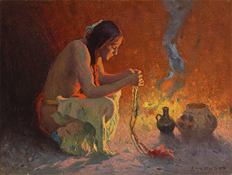 Loinclothed hobby; Obr�zek dne - the picture od the day - �awa rel - Crouching Indian by a Fire, art of E. Irving Couse