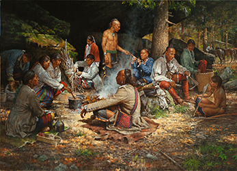 Loinclothed hobby; Obr�zek dne - the picture od the day - �awa rel - Camp at Bear Rocks, art of Robert Griffing
