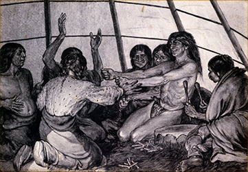 Loinclothed hobby; Obr�zek dne - the picture od the day - �awa rel - In a middle of a family, art of Valentine Walter Lewis Bromley