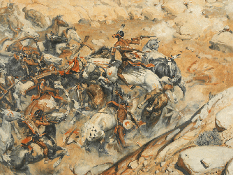 Loinclothed hobby; Obr�zek dne - the picture od the day - �awa rel - art of Harold Von Schmidt  - Fight in the Draw