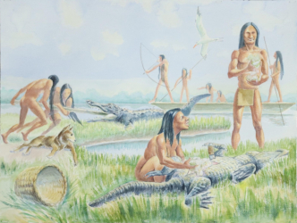 Loinclothed hobby; Obr�zek dne - the picture od the day - �awa rel -  Karankawa People Hunting Alligators - Tom Jones