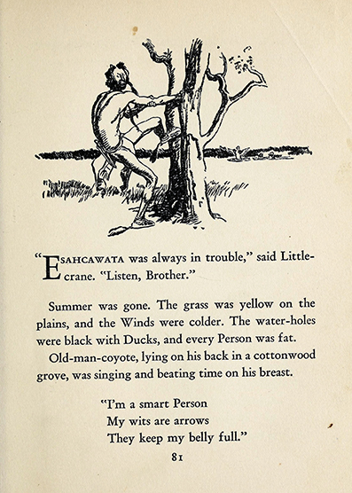 Old man coyote, Crow Indians ~ Crow mythology,  Frank Bird Linderman, art by  Herbert Mortnon Stoops