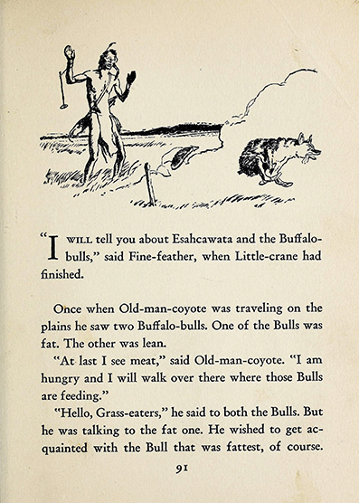 Old man coyote, Crow Indians ~ Crow mythology,  Frank Bird Linderman, art by  Herbert Mortnon Stoops