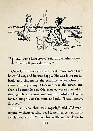 Old man coyote, Crow Indians ~ Crow mythology,  Frank Bird Linderman, art by  Herbert Mortnon Stoops