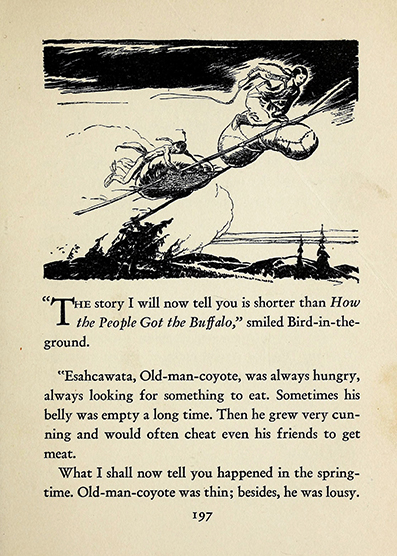 Old man coyote, Crow Indians ~ Crow mythology,  Frank Bird Linderman, art by  Herbert Mortnon Stoops